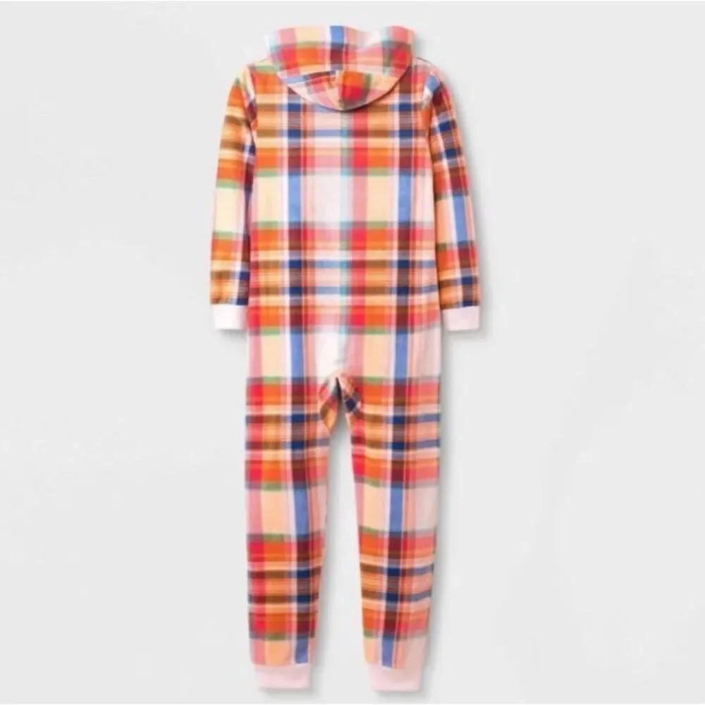 Girls Printed Union Suit Cat & Jack Pink  Fleece‎ Pajamas Romper 10 12 Pl…